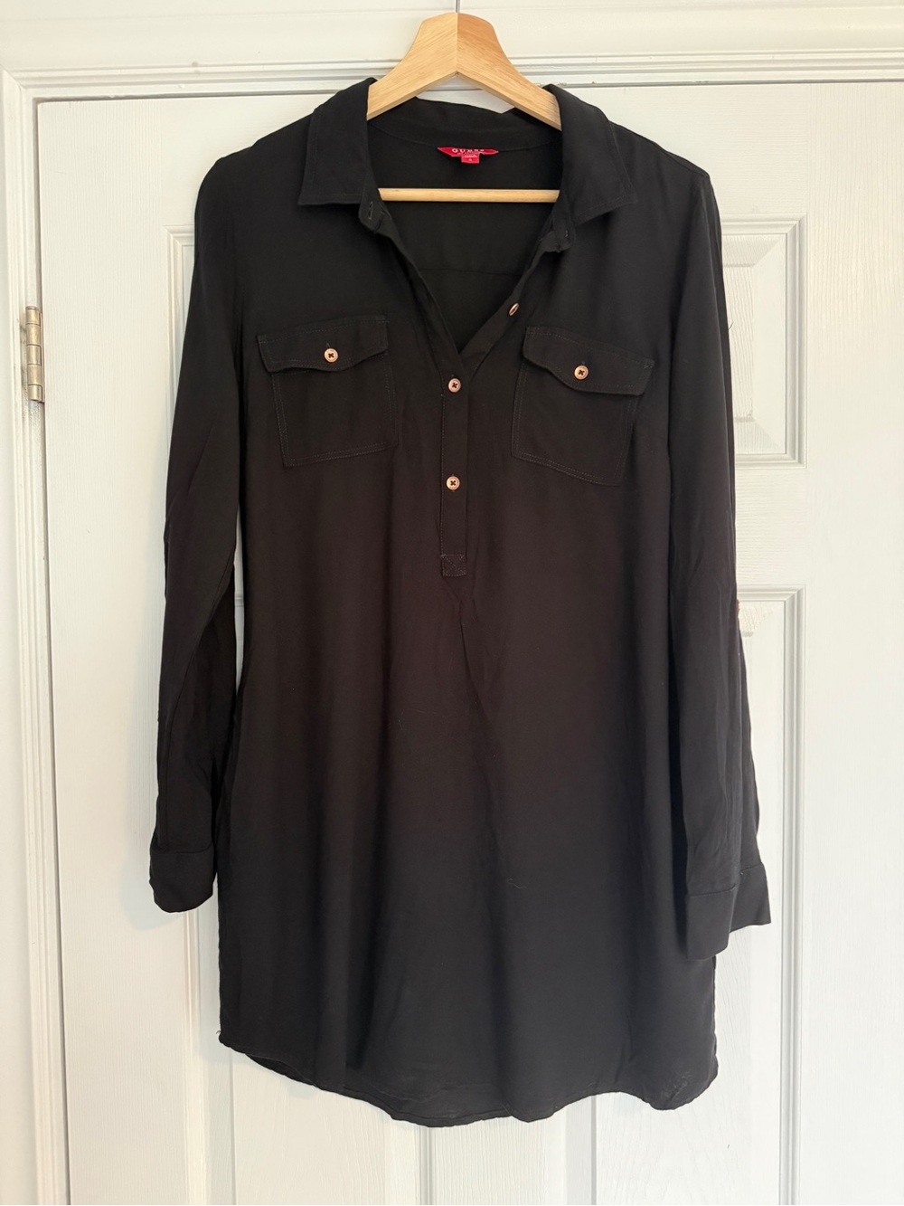 Guess Black Long-Sleeve Mini Shirt Dress